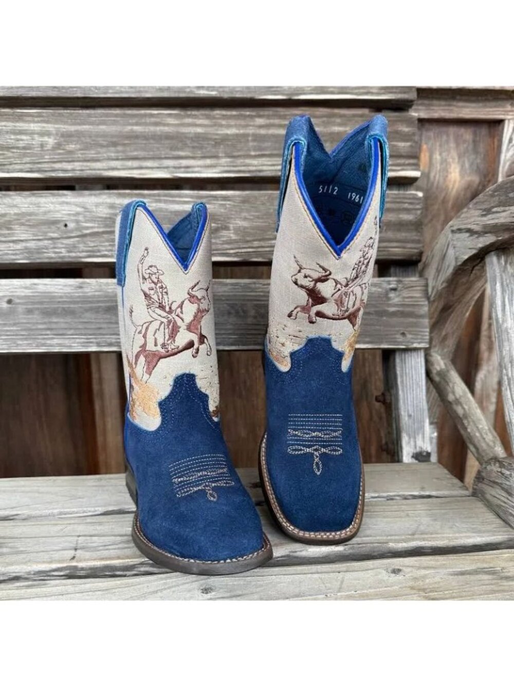 Roper Little Boys' Bullrider Western Boots - Broad Square Toe blue suede NEW